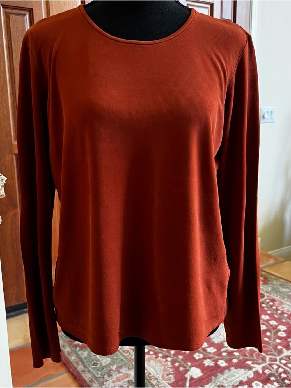 Eileen Fisher Top Women’s Long Sleeve 100% Silk Round Neck Tunic Rust Med